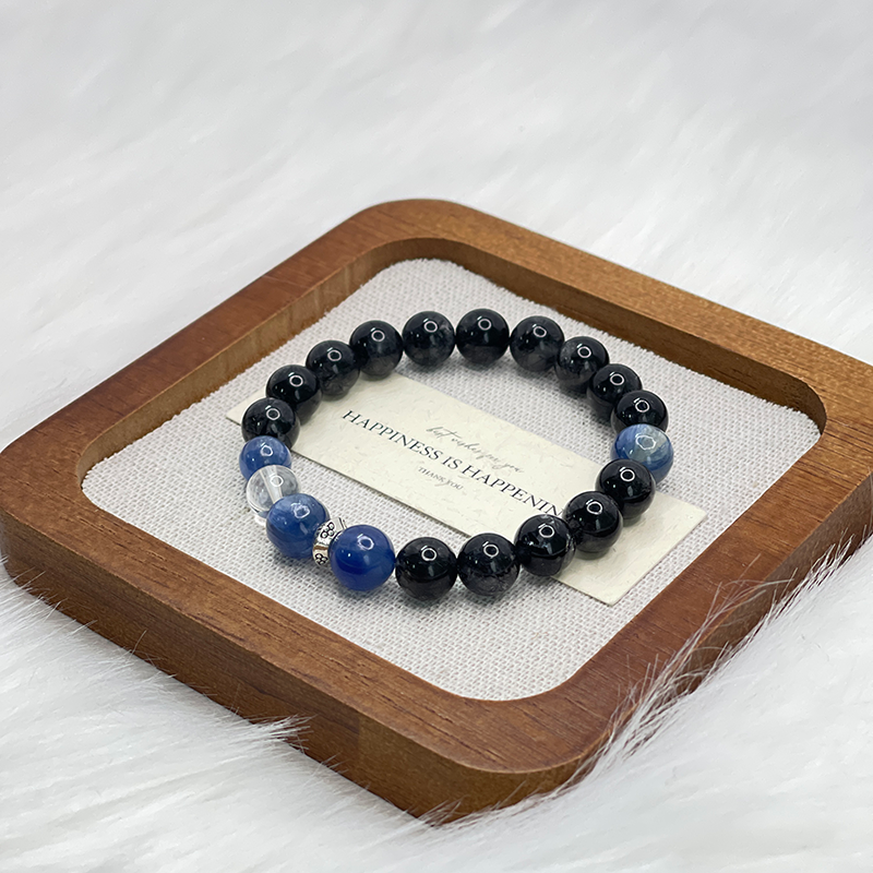  天然水晶设计款 黑曜石+蓝晶石多样性发一  颜色微差