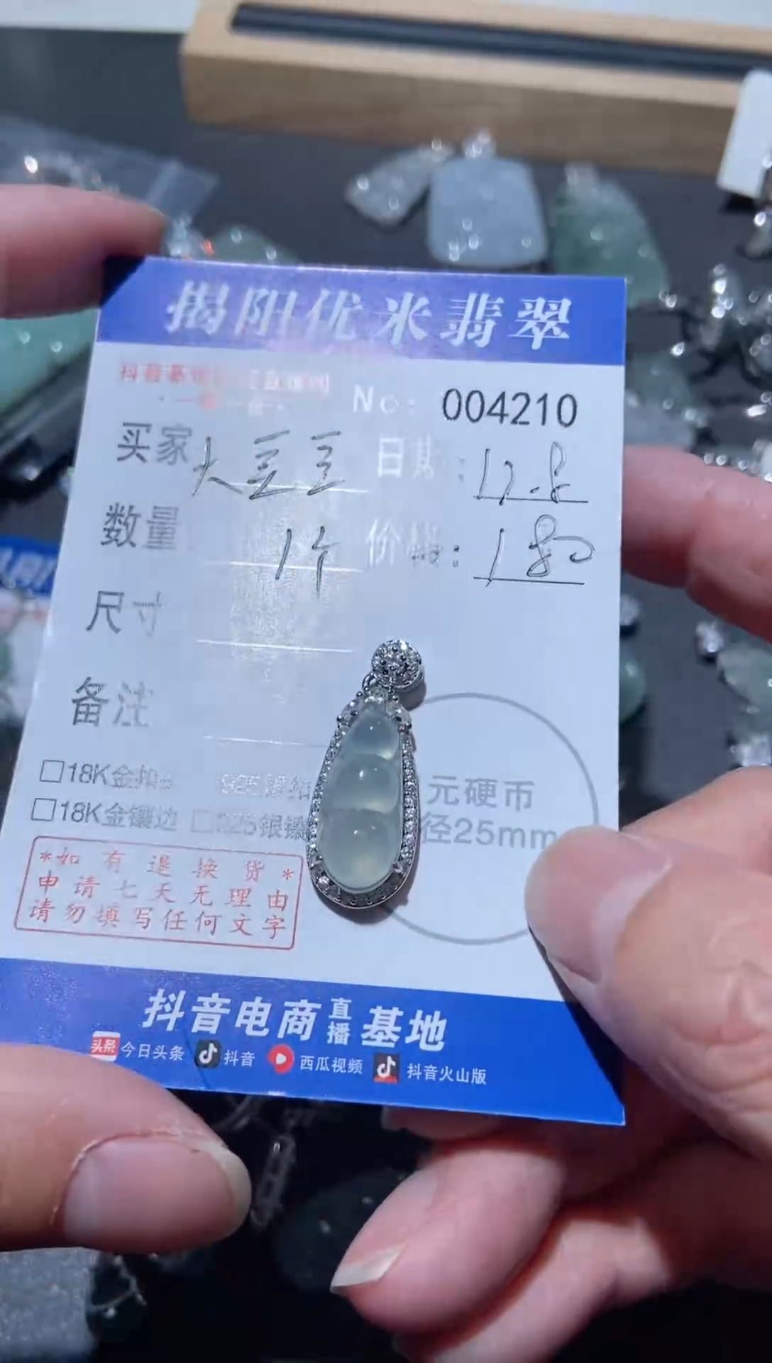 颈饰银S925镶嵌翡翠王**豆 银S925镶嵌