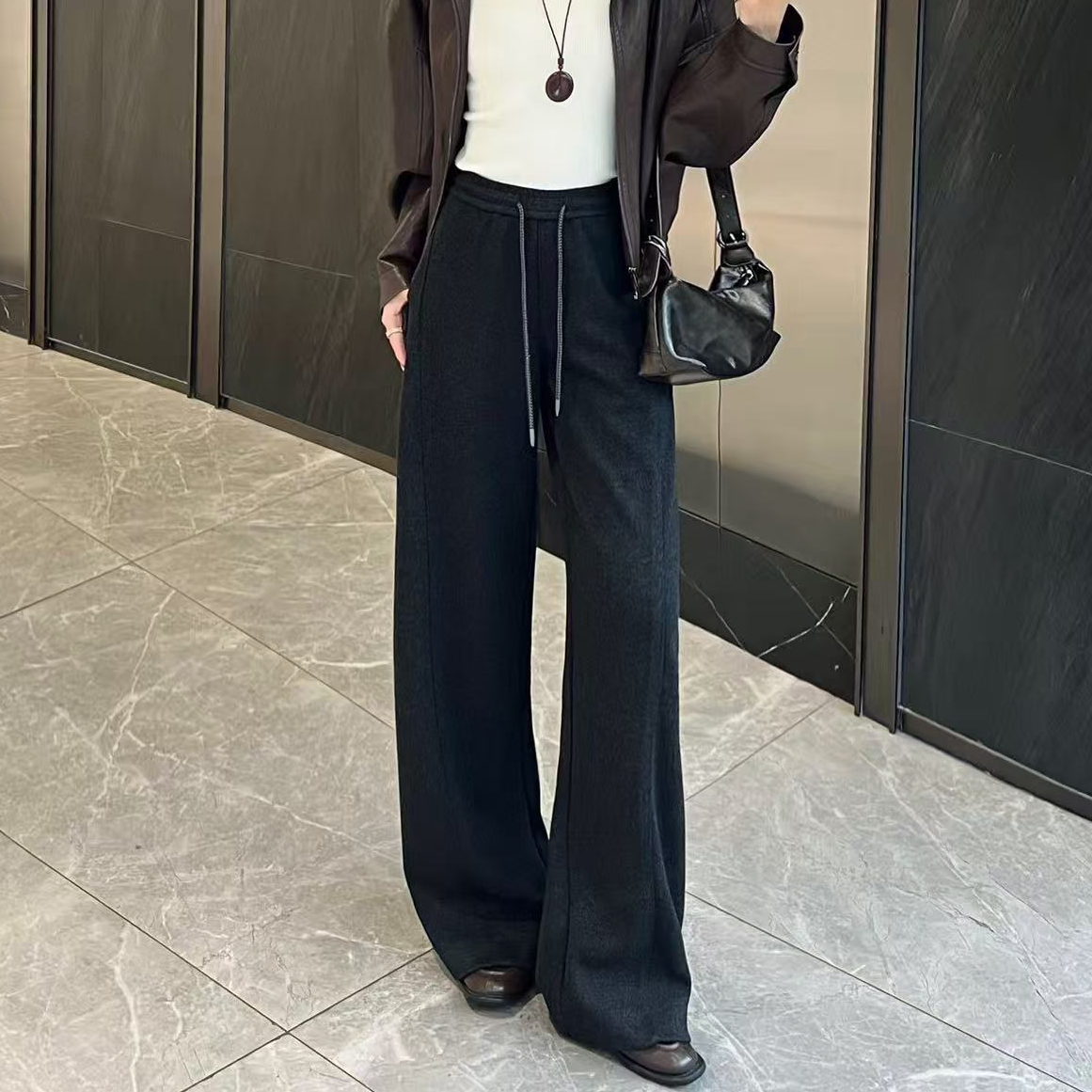 KiKi严选：32301-YER家南油欧货秋冬简约借位显瘦阔腿裤休闲裤子