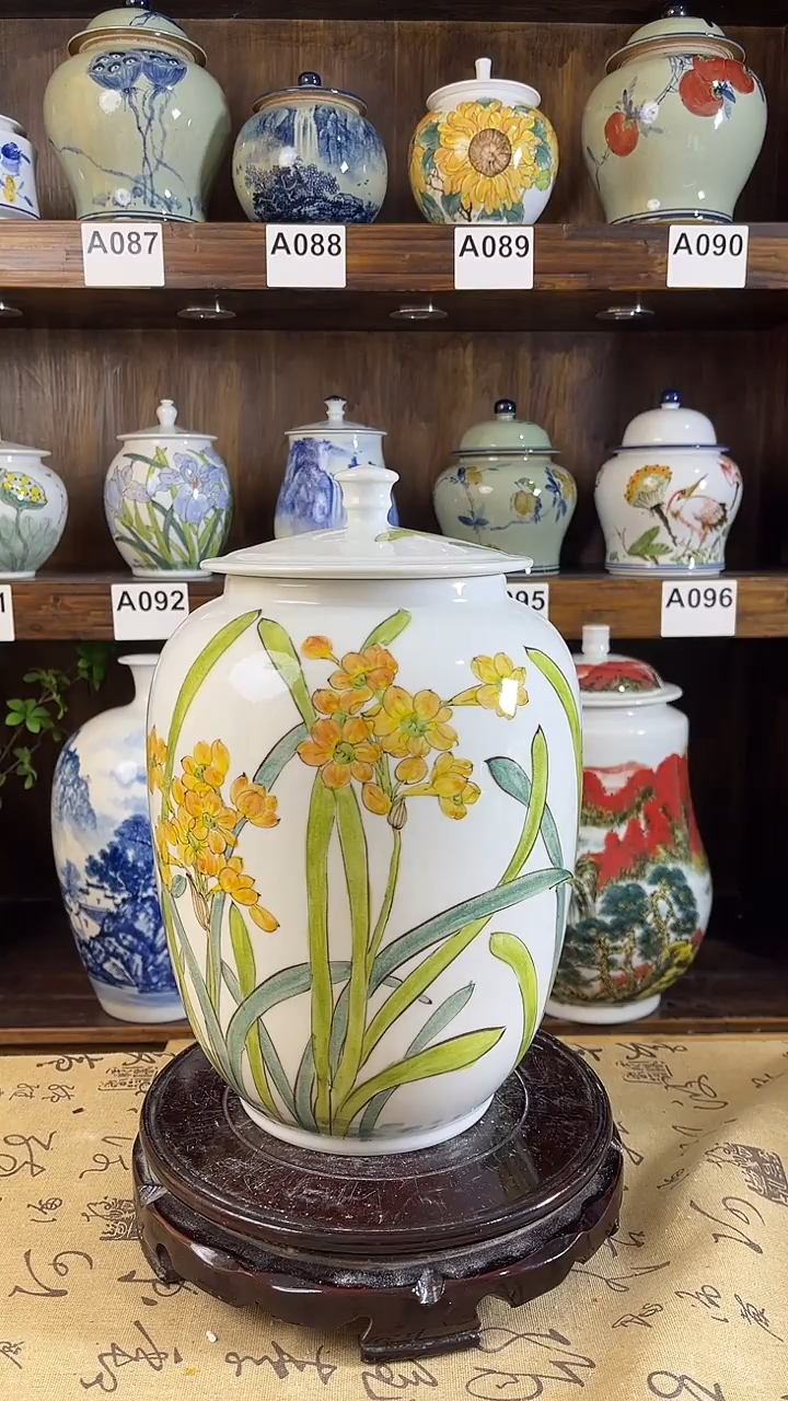 【闪购商品】纯手工手绘工笔水仙花储物罐