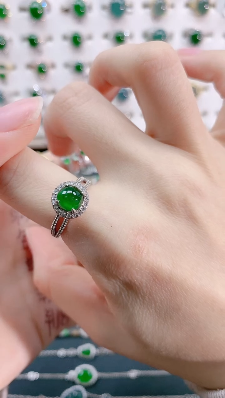【闪购商品】翡翠戒指银S925镶嵌天然翡翠