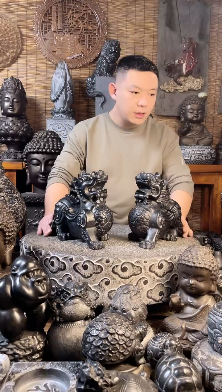 【闪购商品】30飞天貔貅一对天然青石雕刻