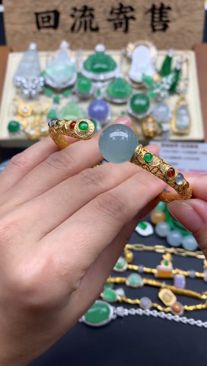 【闪购商品】翡翠手镯18K金镶嵌139-中国好珍宝