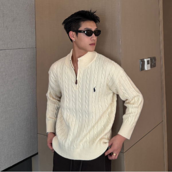 YOUYOU右右衣柜刺绣秋冬针织衫花式绞花针织毛衣立领潮流男士时尚