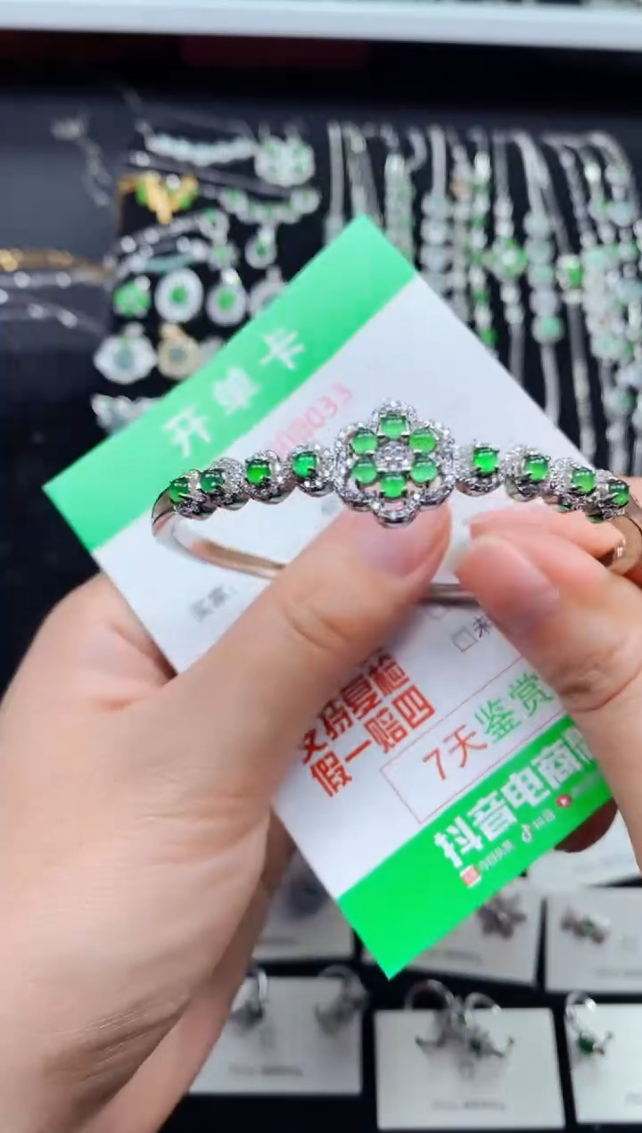 【闪购商品】翡翠手镯银S925镶嵌8033