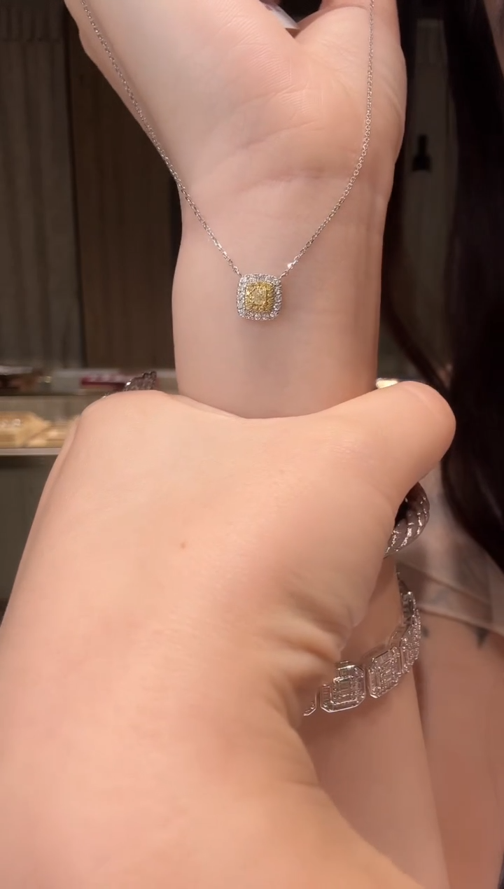 铂Pt950镶嵌项链钻石黄钻项链