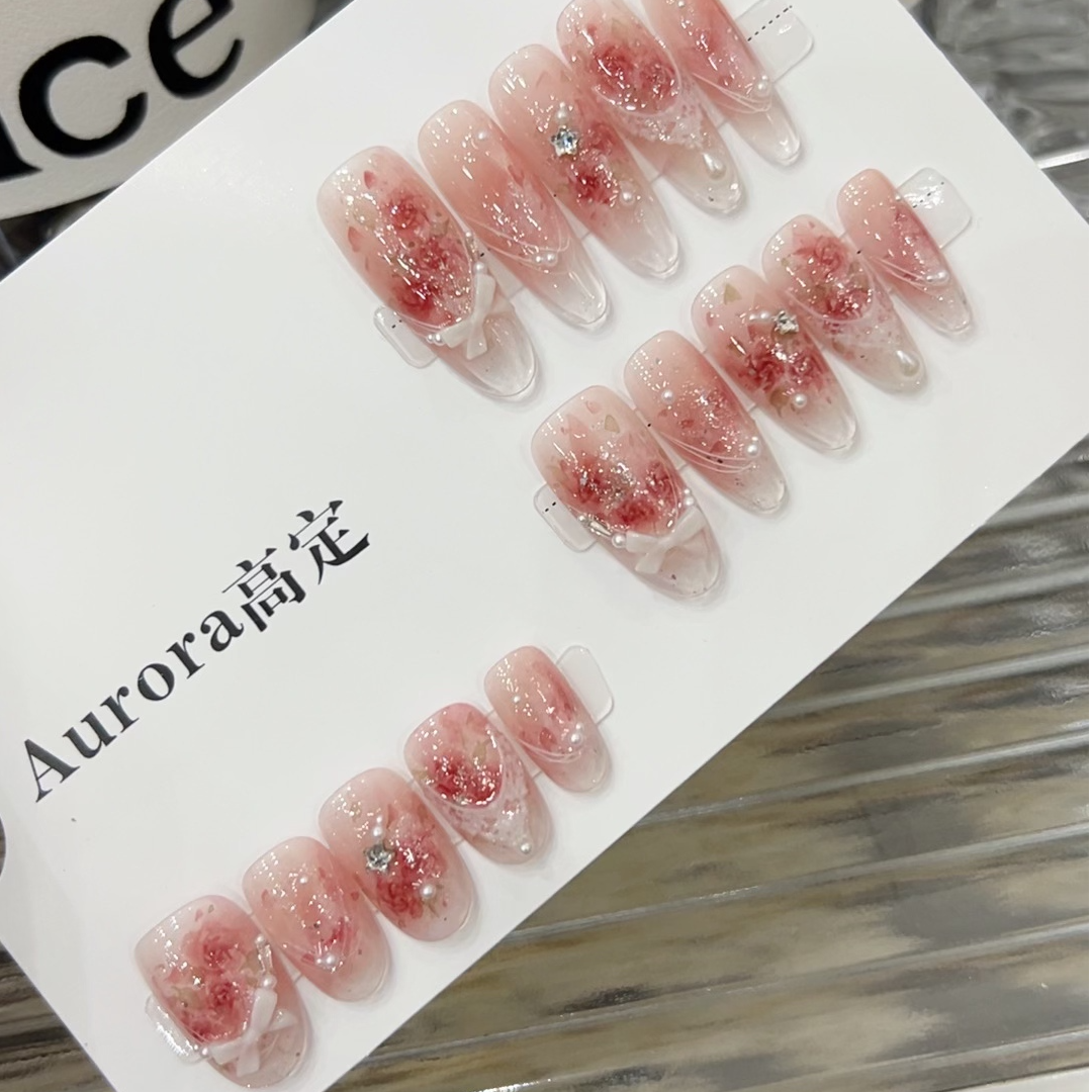 【冰晶玫瑰.原创设计水彩气质美甲】新款原创设计师款纯手工穿戴甲