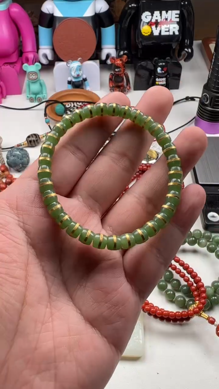 【闪购商品】和田玉（碧玉）直切手串未镶嵌和田碧玉金腰带手串