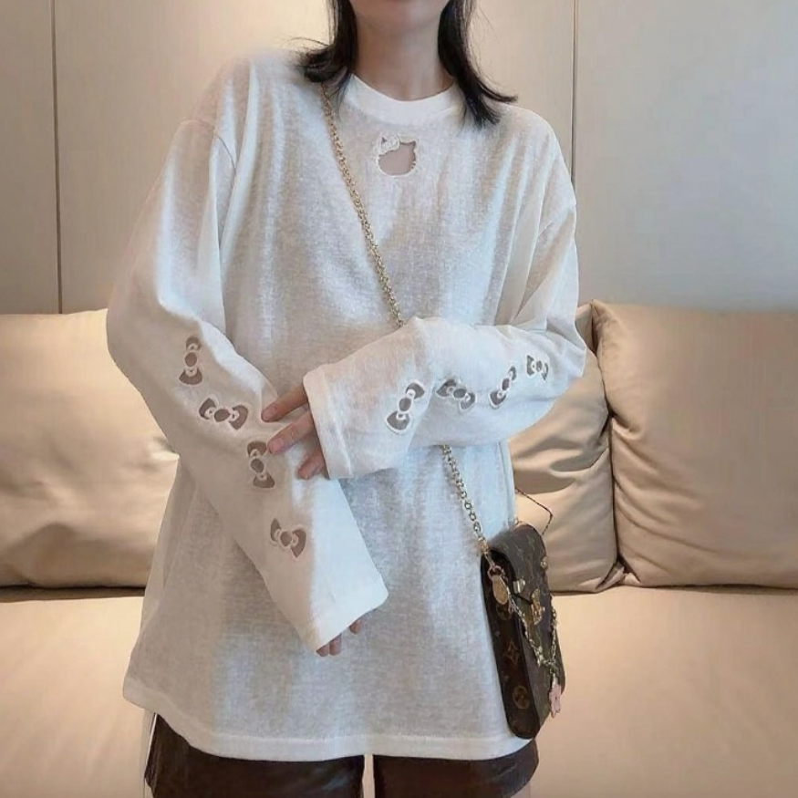 DEZI舒适纯色镂空小花时尚显瘦白T女打底LS7916088