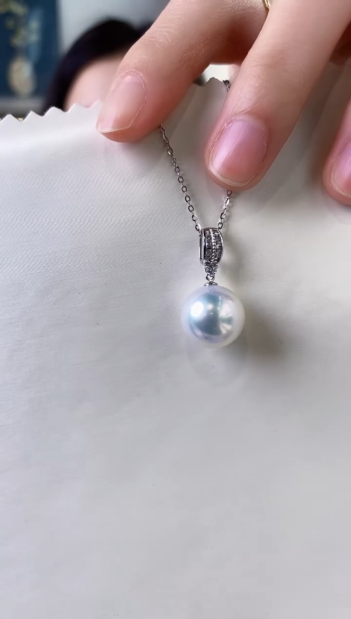 【闪购商品】海水珍珠吊坠(不含链)18K金镶嵌13-14澳白珍珠吊坠