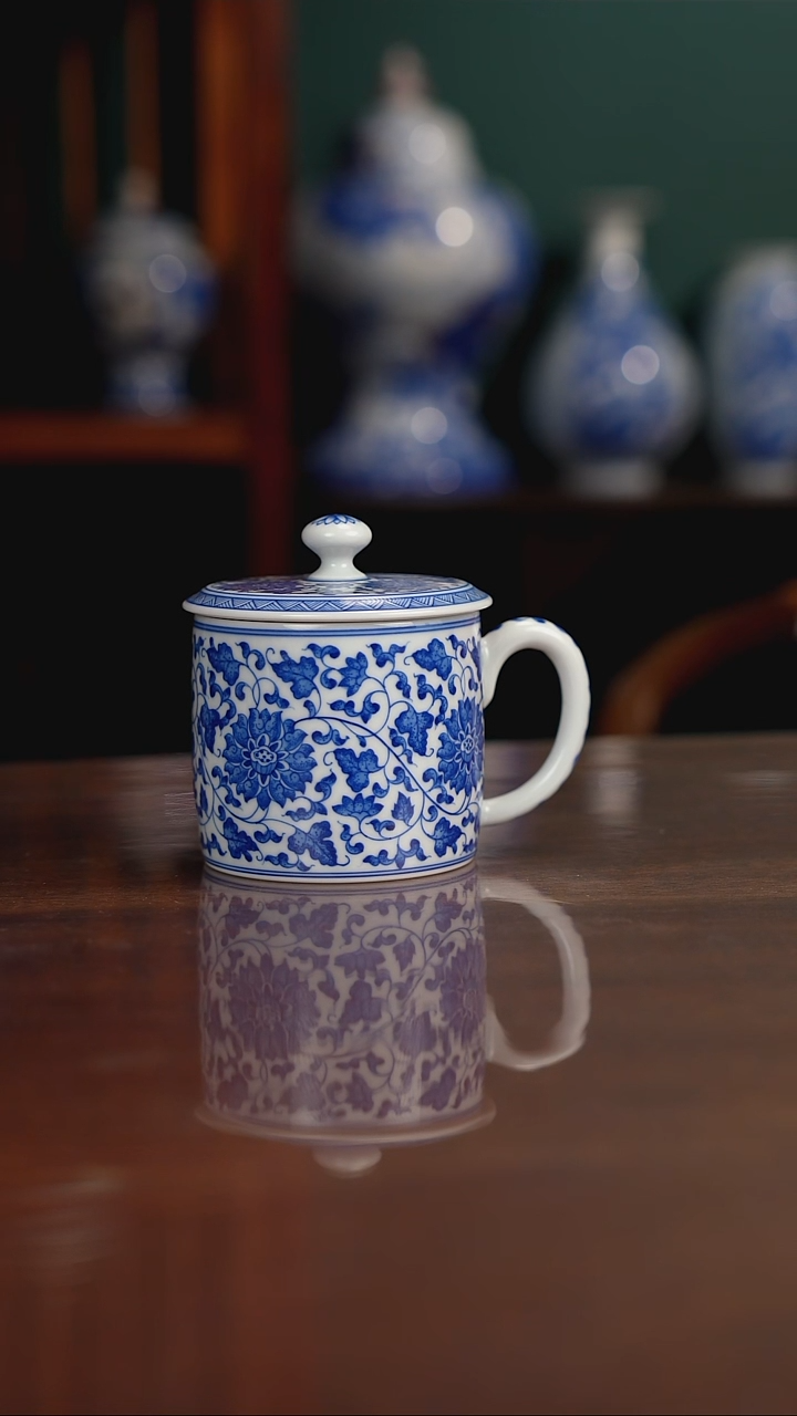 晓月柴窑 缠枝办公杯