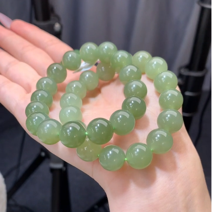 【玉缘臻宝】天然和田玉H12湖水手串绿色素圈妈妈多色多样性发一串.