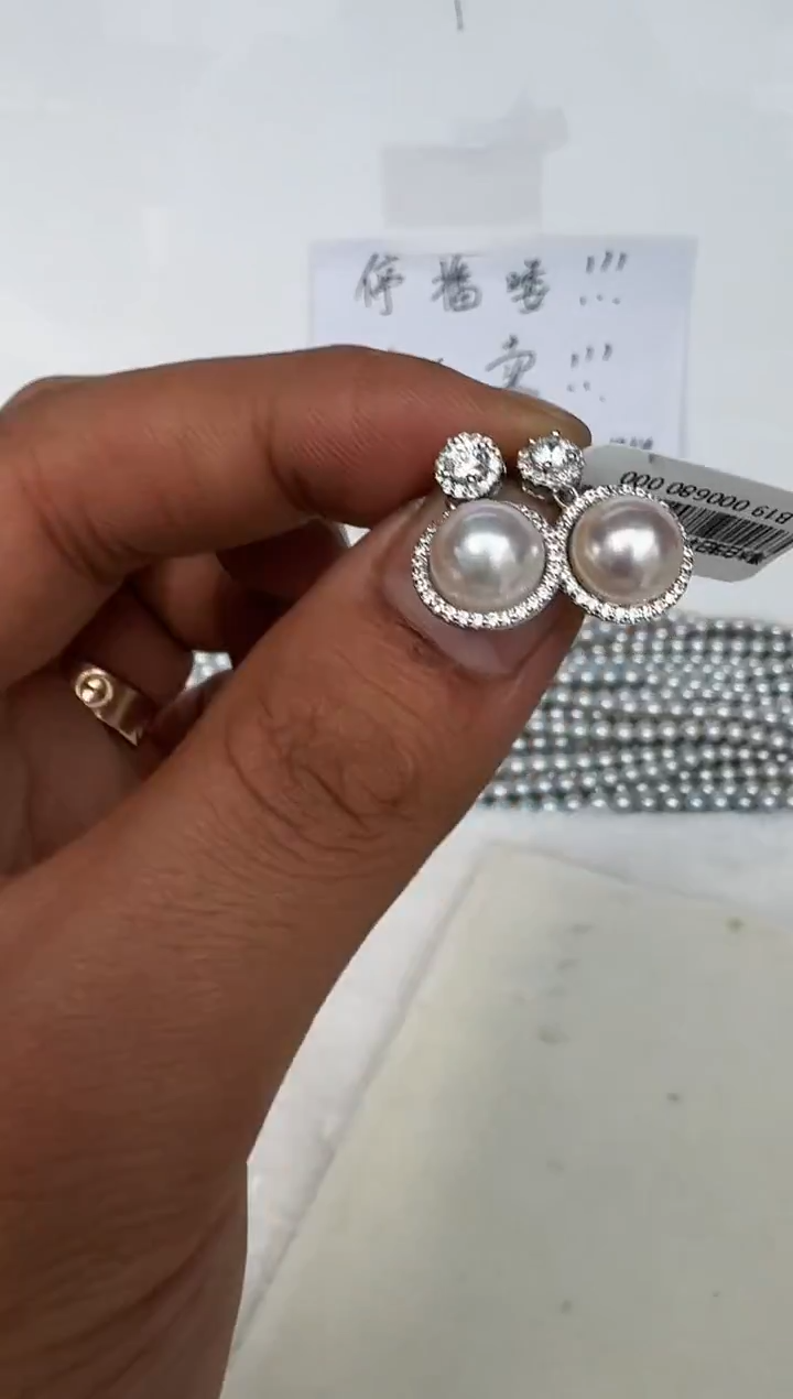 银S925镶嵌耳饰海水珍珠耳钉