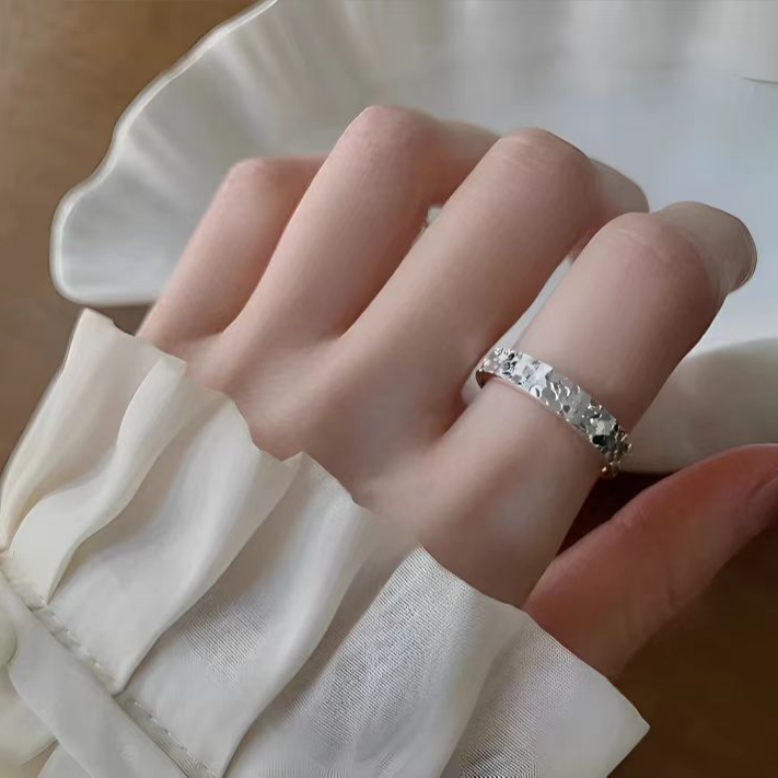 足银戒指 999.9- 2.2g【R001】碎冰冰情侣百搭开口戒指