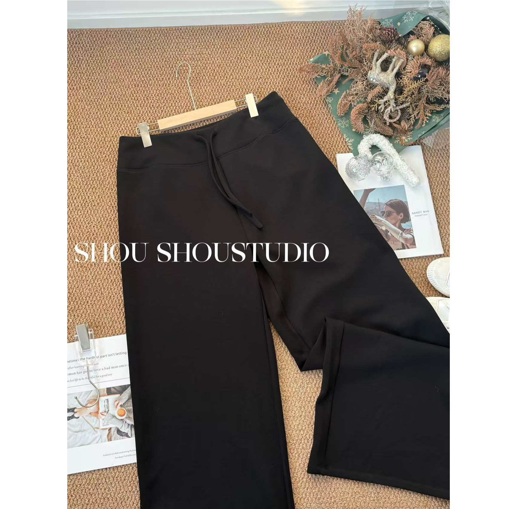 【菲菲】腿精-大码无松紧高腰显瘦百搭加绒抽绳直筒拖地长裤S02386