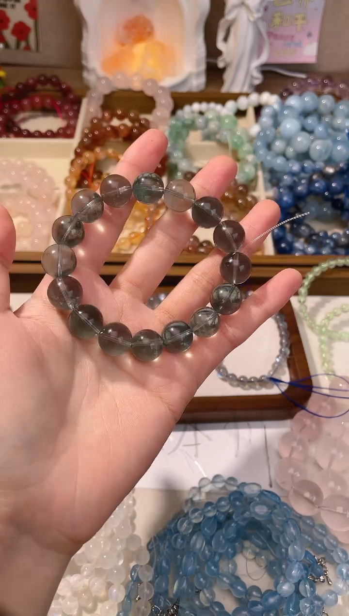 【闪购商品】烟晶手链银S925镶嵌魔鬼蓝绿萤石12加