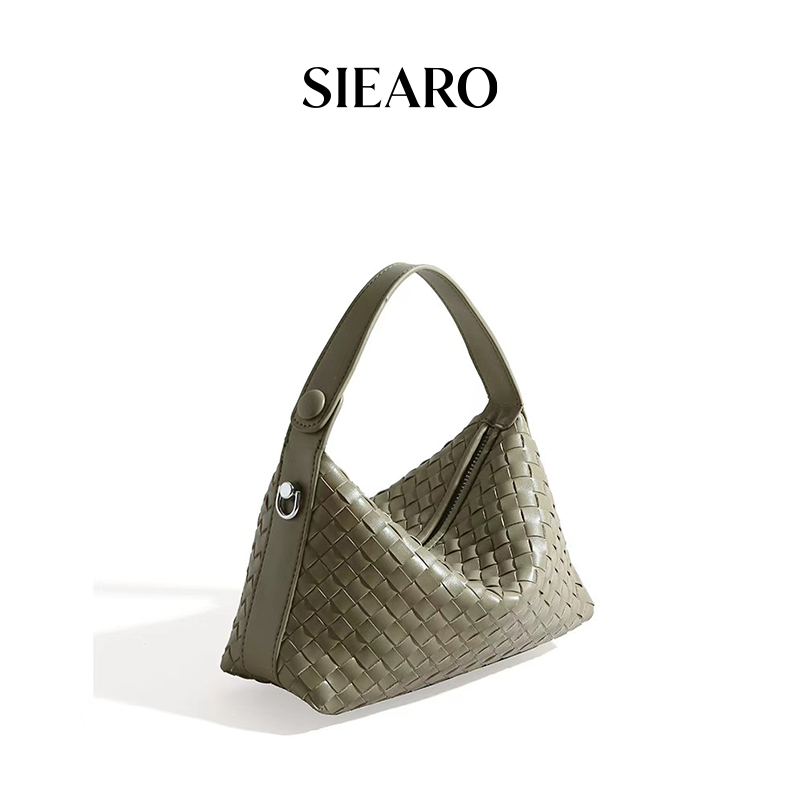 SIEARO真皮女包斜挎女单肩包通勤手提包饺子包头层牛皮手工编织包