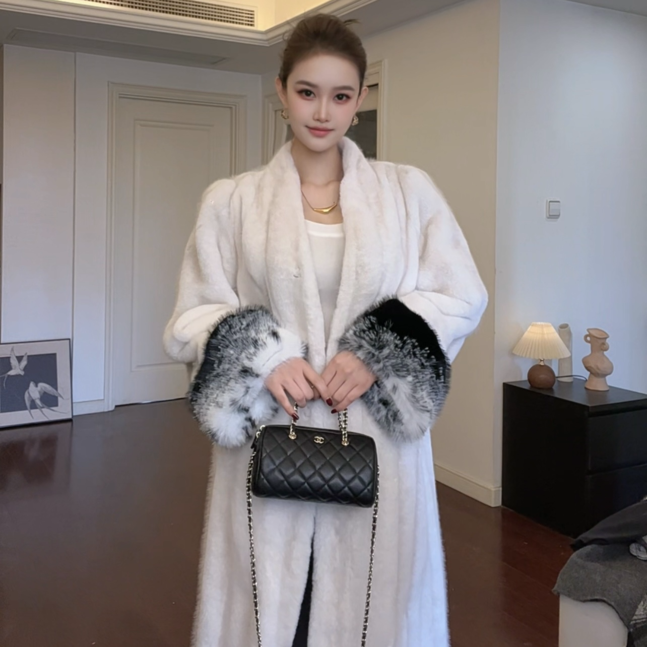 长短款女甜美风常规女士毛毛外套宽松