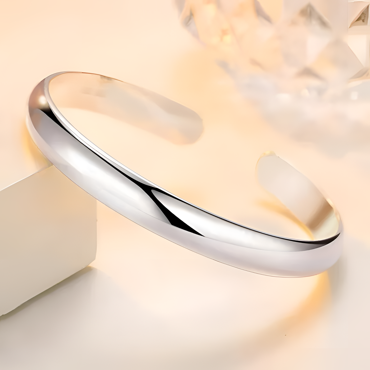 足银手镯 亮面素圈足银光面开口镯简约时尚百搭素款可刻字