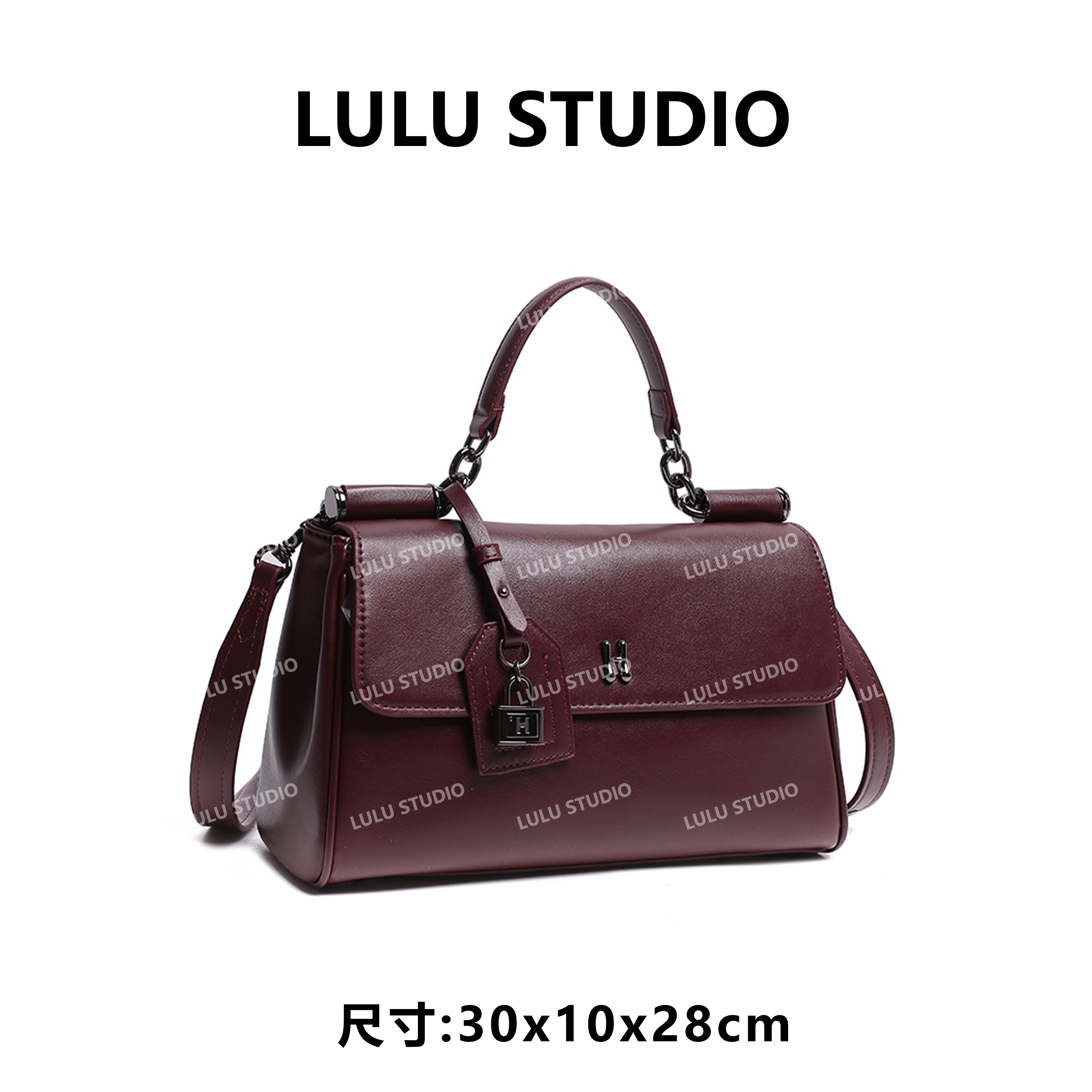 【LULU】QYX-98070-红棕色RAIN.CUN气质时尚百搭简约斜跨轻奢女包