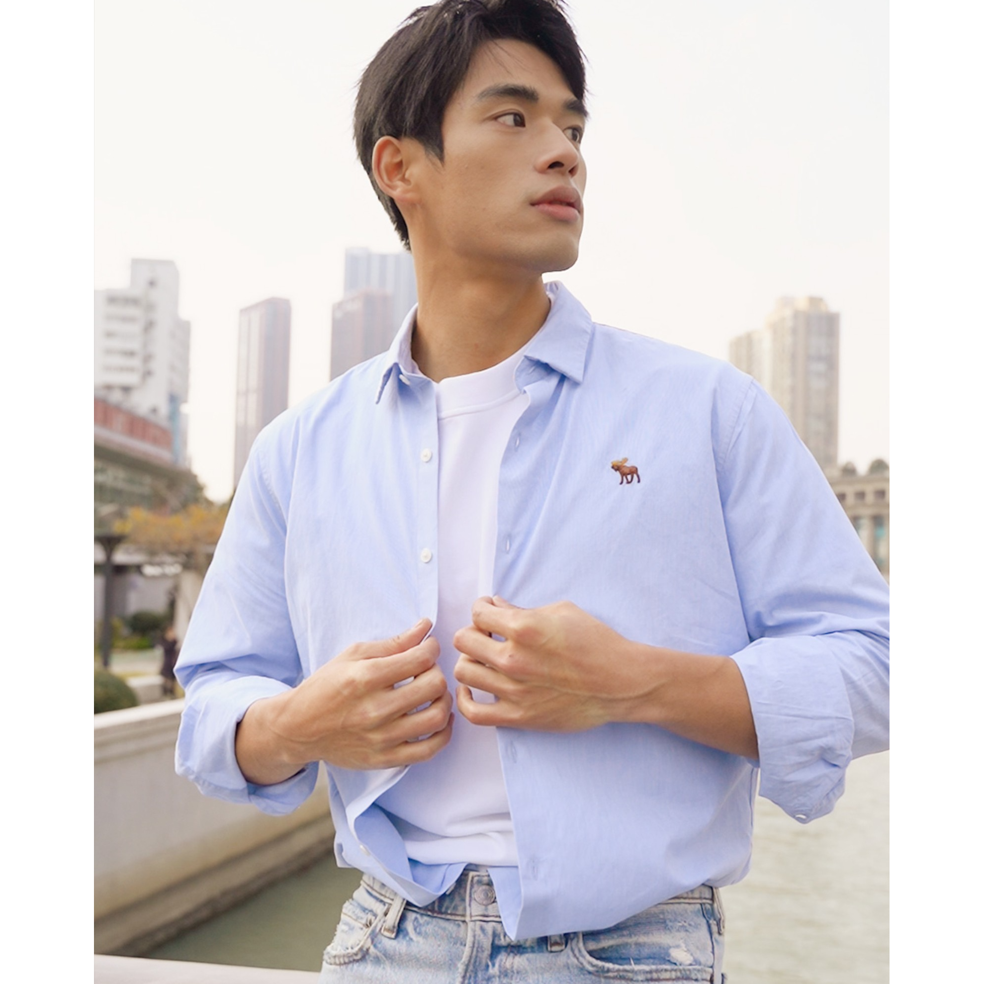 【爆款府绸】AF经典小麋鹿图案男装25春夏美式长袖衬衫125-5255