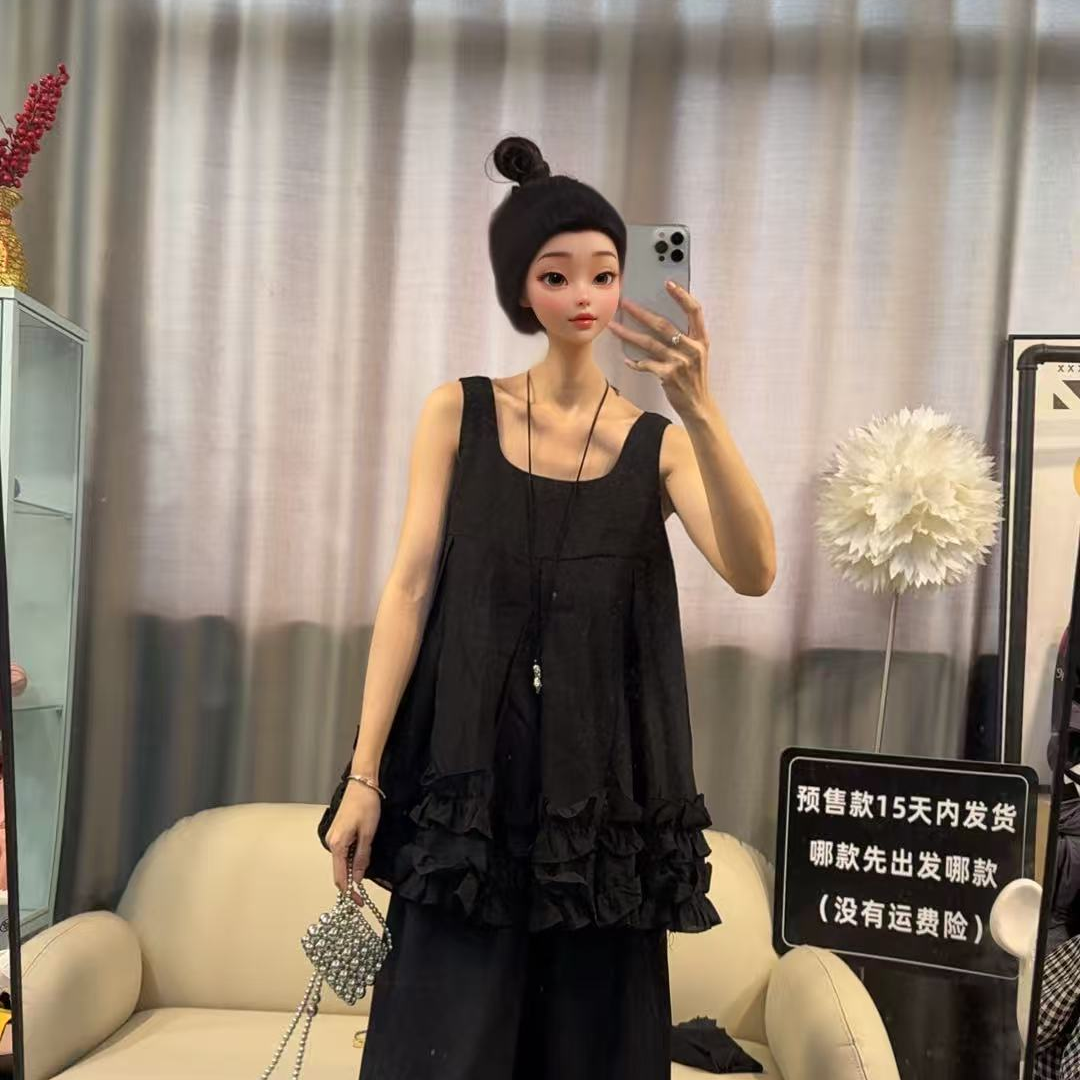 【文乐乐】夏季新款洋气个性减龄花边款时尚休闲潮流百搭背心88924