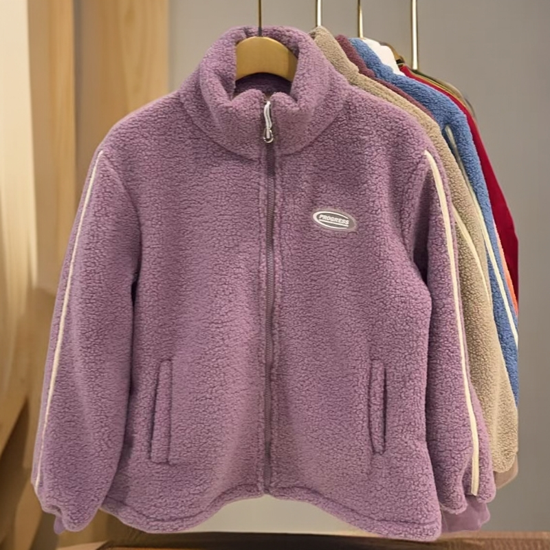 1234-时尚立领加绒摇粒绒女运动外套休闲加厚