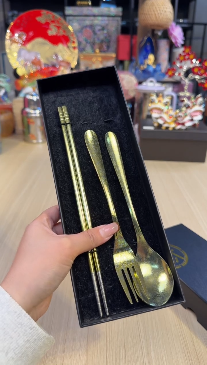 57纯钛筷勺叉三件套-金