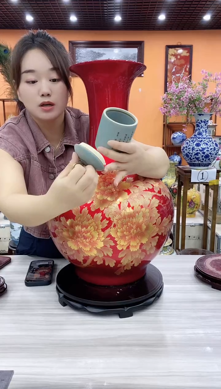 瓷瓶陶瓷摆件开裂纹密封茶叶罐