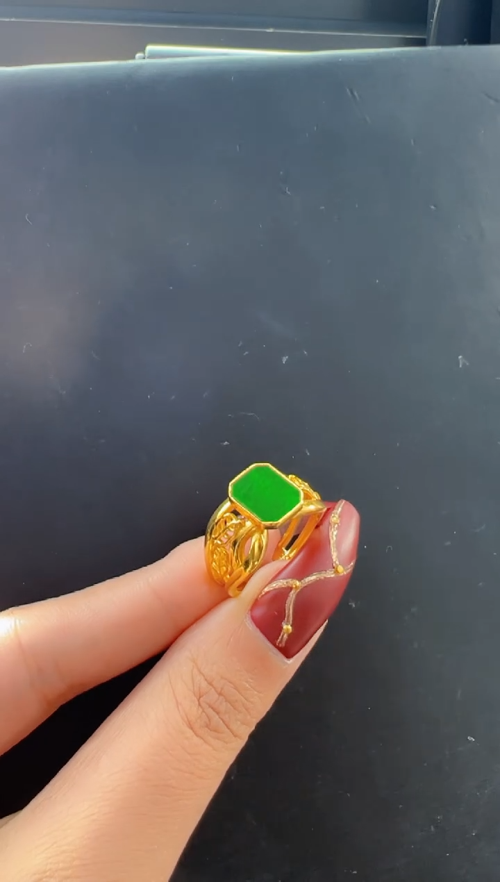 【闪购商品】翡翠戒指银S925镀金镶嵌天然缅甸翡翠A货戒指