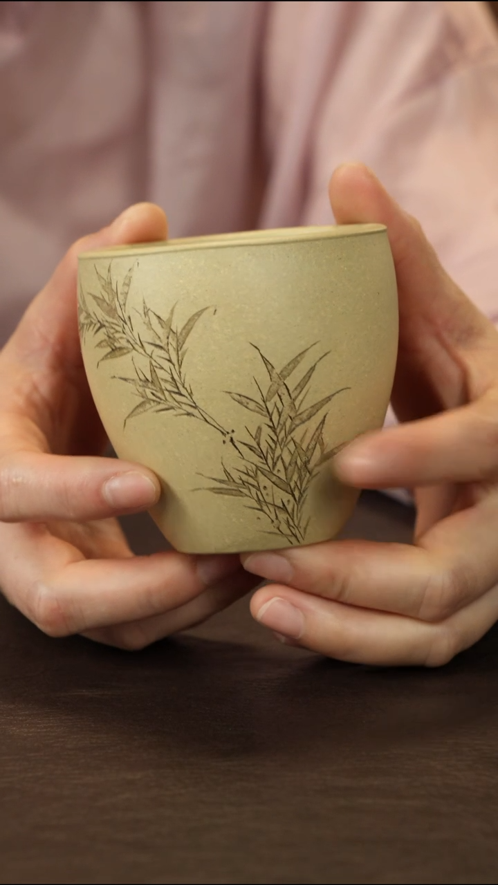 茶杯紫砂直播福利李建军本绿刻绘竹叶主人杯