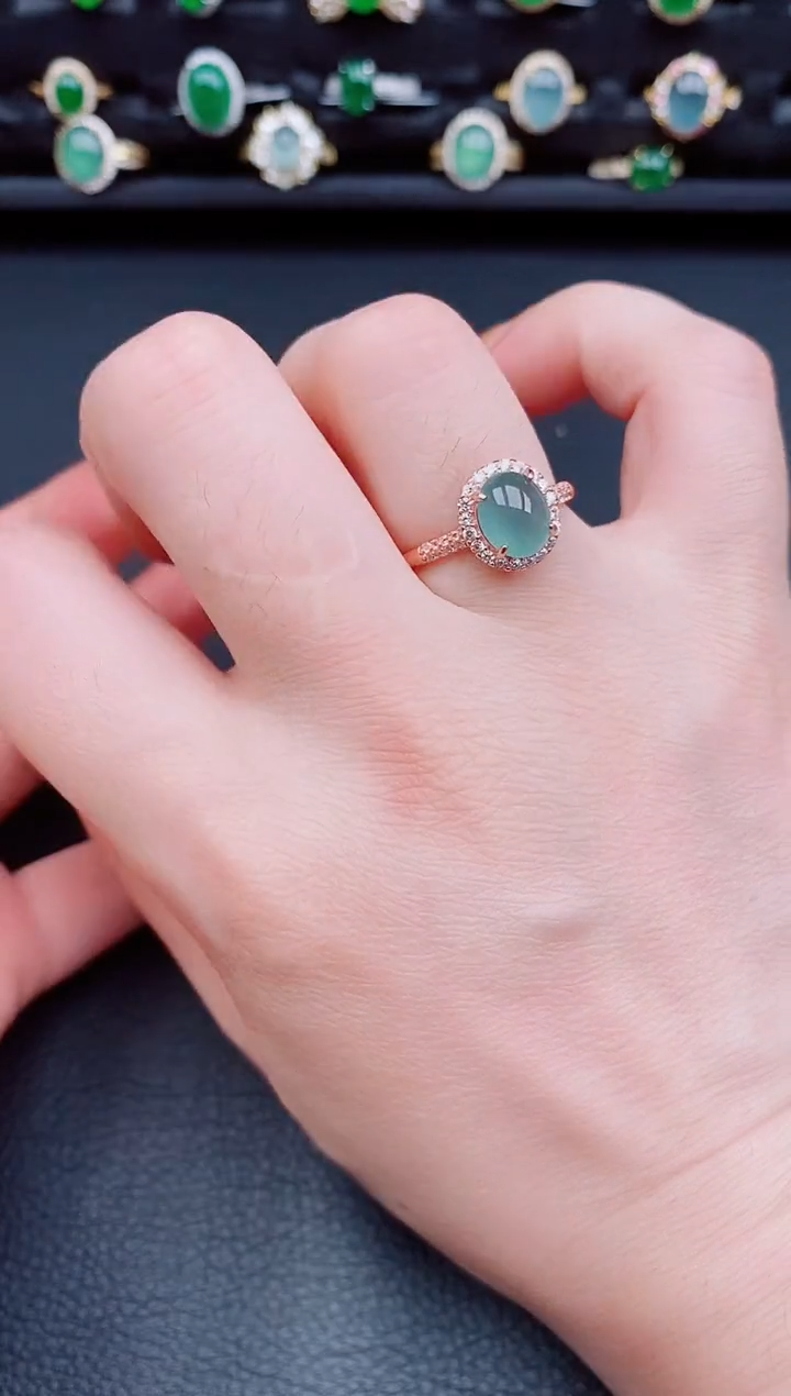 【闪购商品】翡翠戒指银S925镶嵌天然a货翡翠8