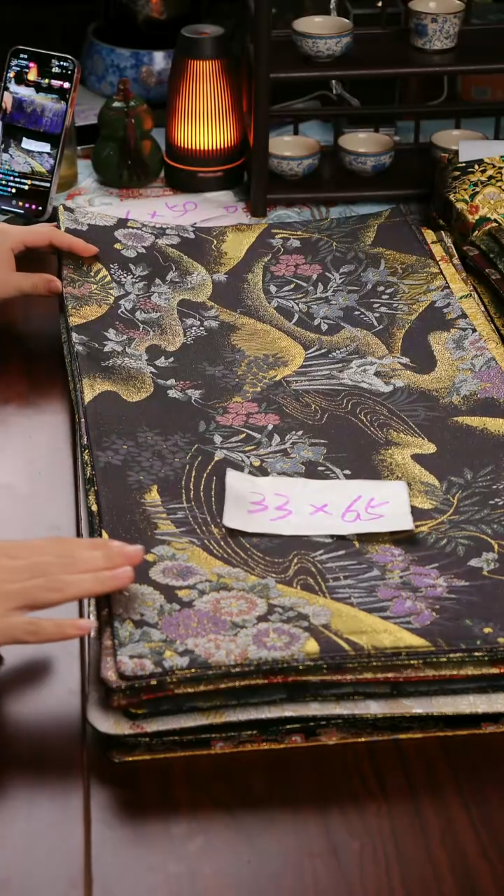 【西阵织金枝白鹭紫双面】中国风干泡织锦茶席33*65