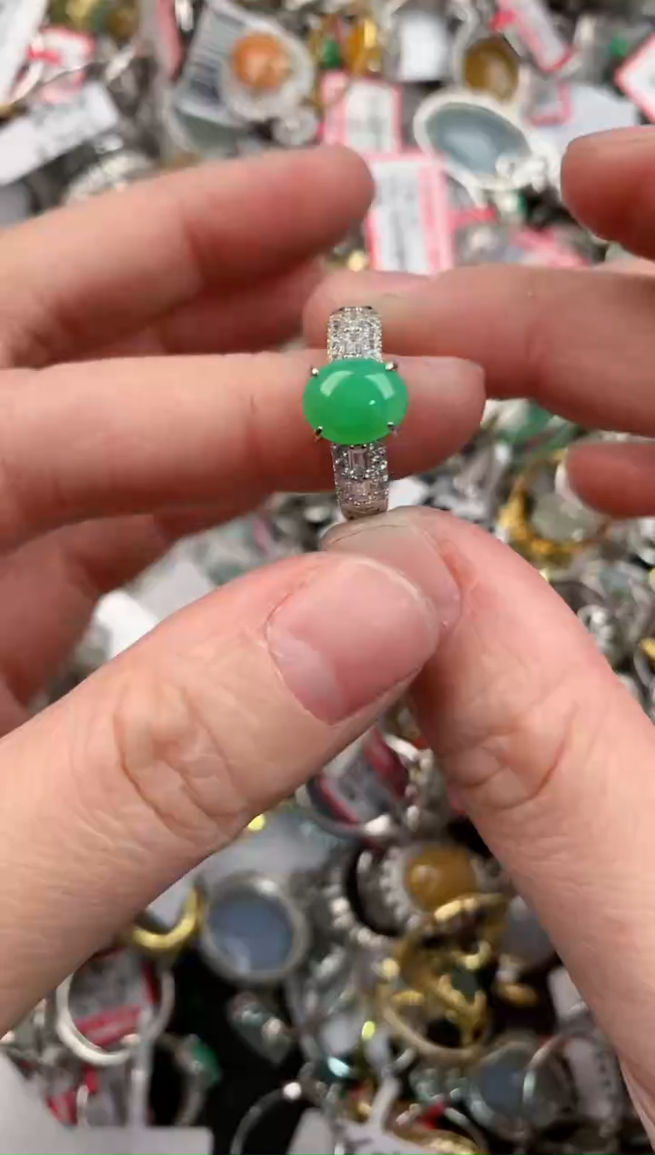 银S925镶嵌戒指翡翠999                 9