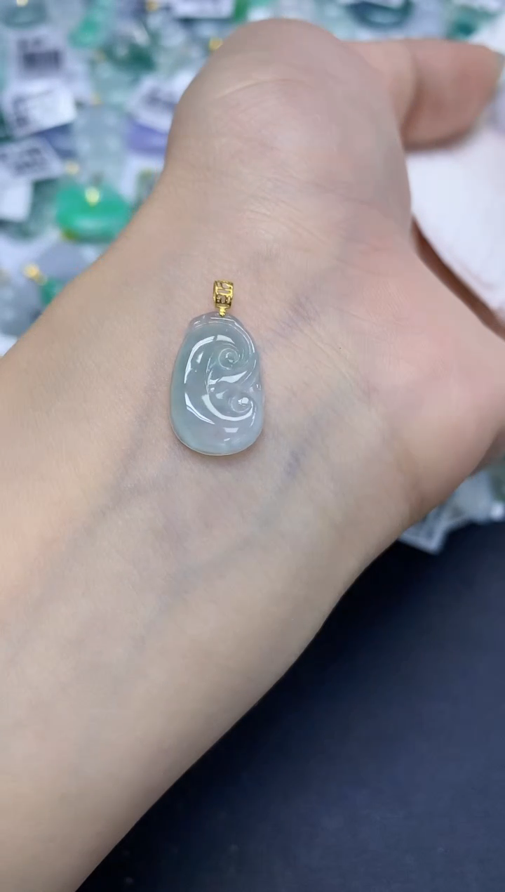 颈饰18K金镶嵌翡翠天然缅甸翡翠A货百元以上9元证书费自理