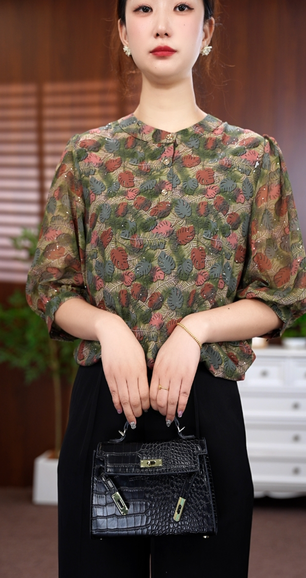 【仟逸美】880113新款显瘦百搭七分袖上衣气质小衫