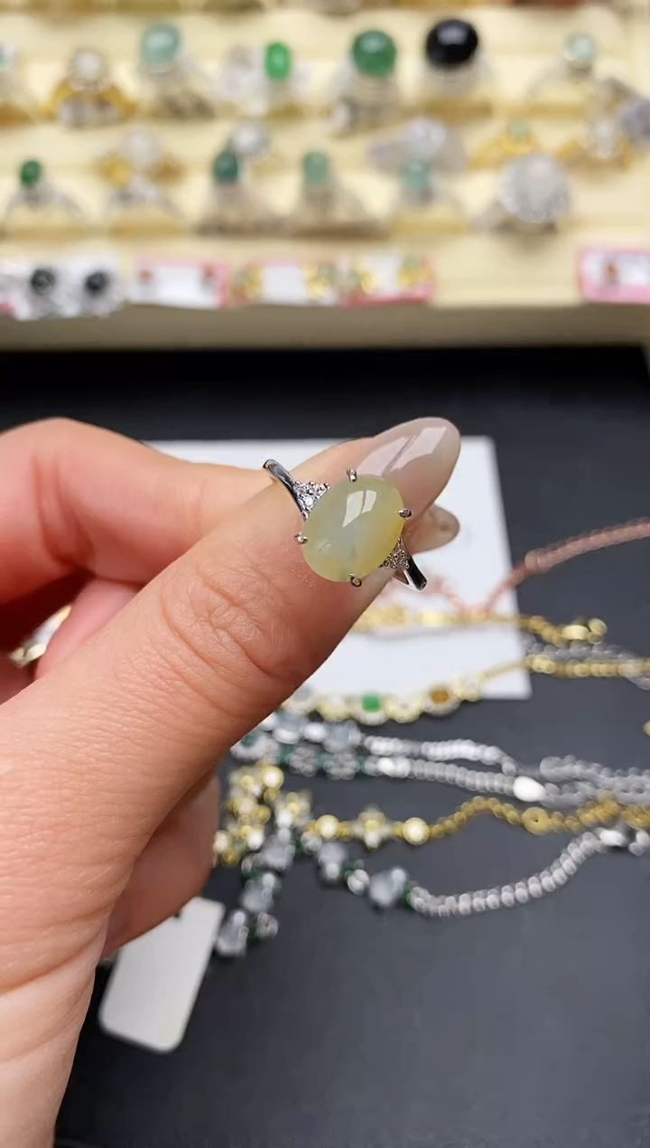 【闪购商品】翡翠戒指银S925镶嵌缅甸翡翠2  7+6