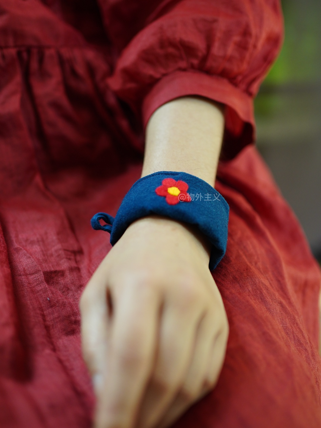 小红花手环｜可更换香包｜物外主义｜中药驱蚊腕带香囊挂件手绣