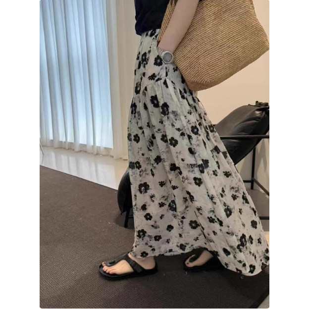 高腰碎花半身裙欧洲站2025夏季新款chic韩系宽松高腰休闲洋气长裙