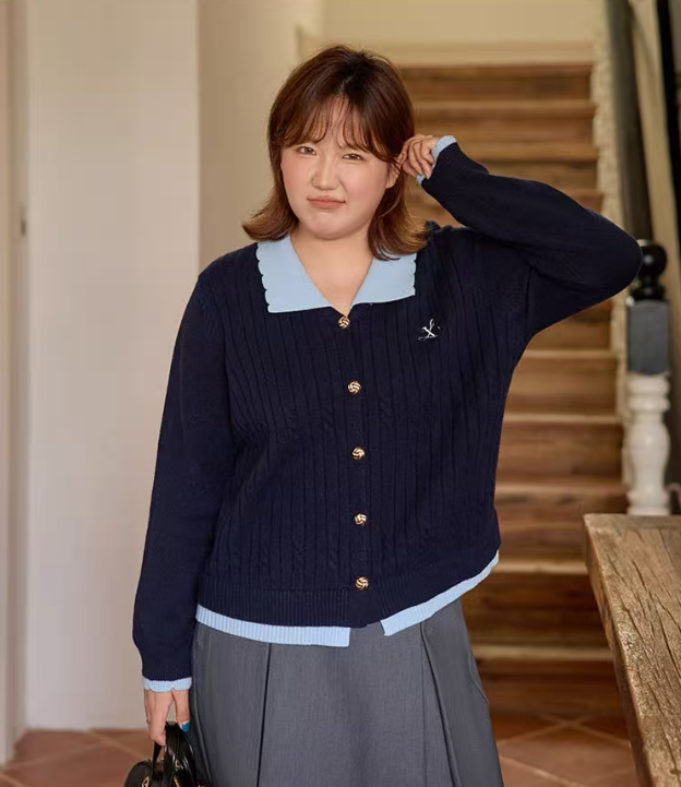 【733】2025春秋新款大码女装假两件针织衫宽松显瘦拼接设计感上衣