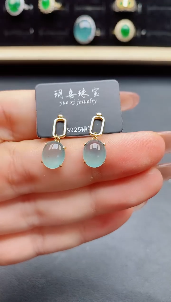 翡翠银S925镶嵌耳饰32321
