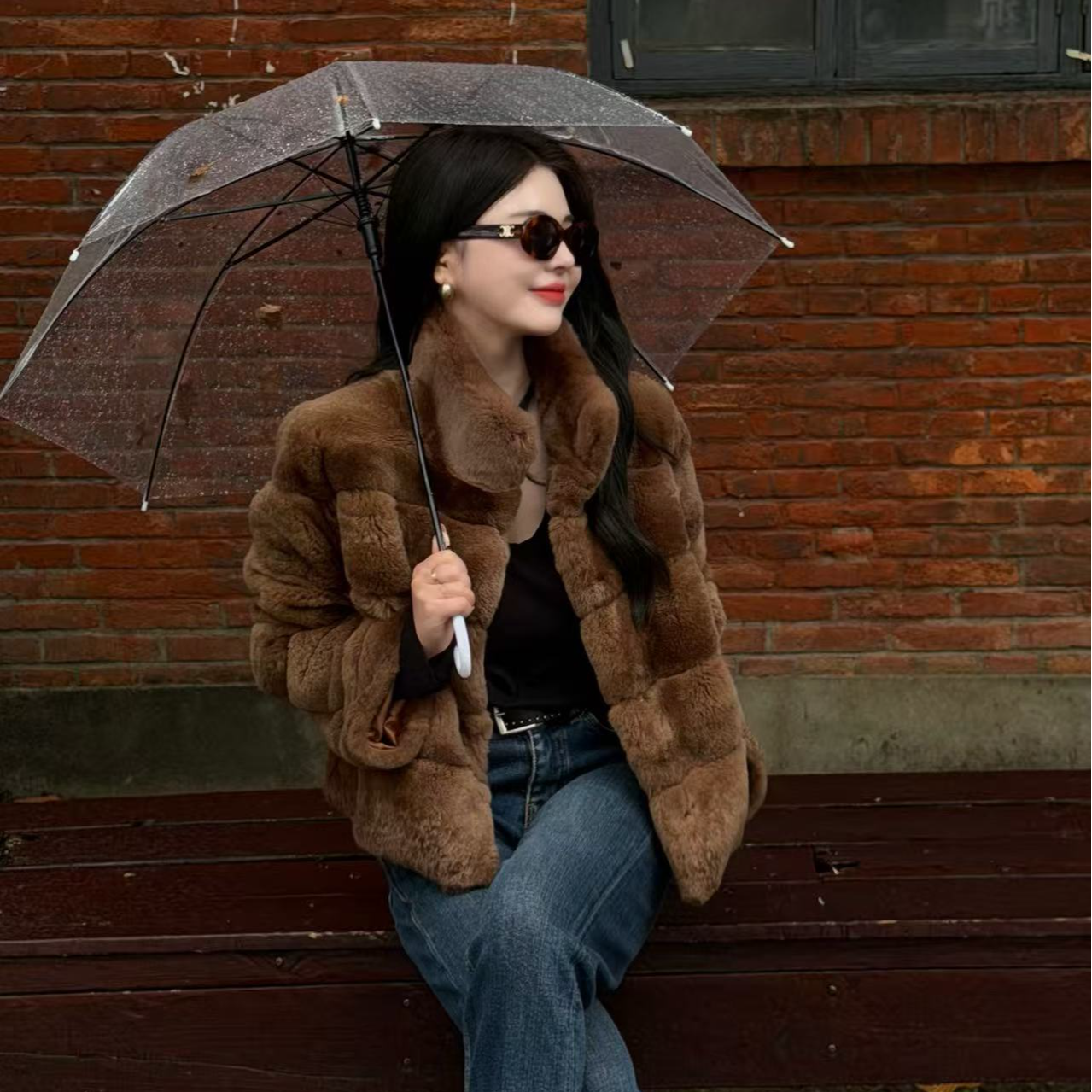 韩家时尚气质保暖氛围兔毛外套（现货） 加厚秋冬兔毛外套