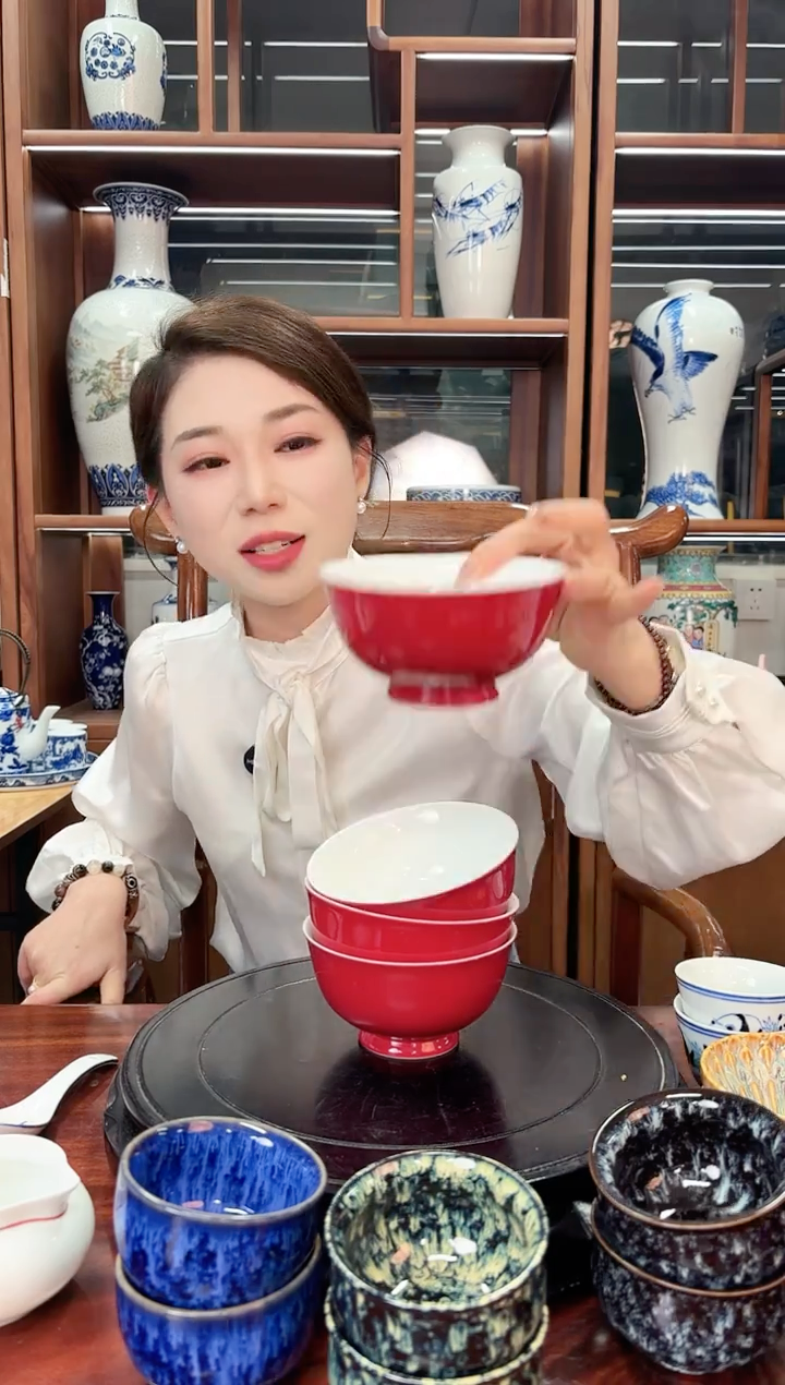 A11景德镇郎红饭碗四只