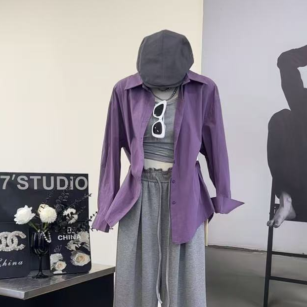 【海港漫步】轻奢设计感衬衣+吊带两件套-8858