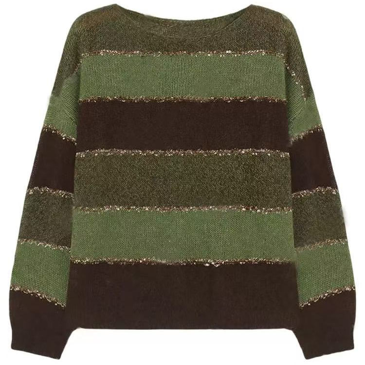 琥珀流光风秋冬新款宽松百搭圆领针织衫毛衣女1306