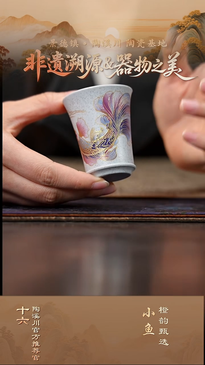 2小鱼海蓝泥金鱼闻香杯