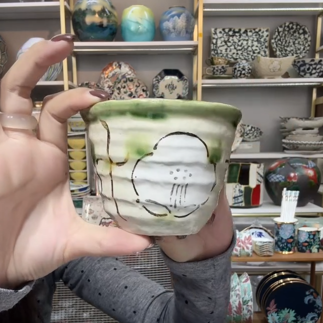 【单支】日本进口Bloom手绘白色山茶花平底茶杯280ml