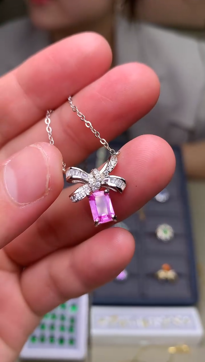 颈饰蓝宝石银S925镶嵌项链