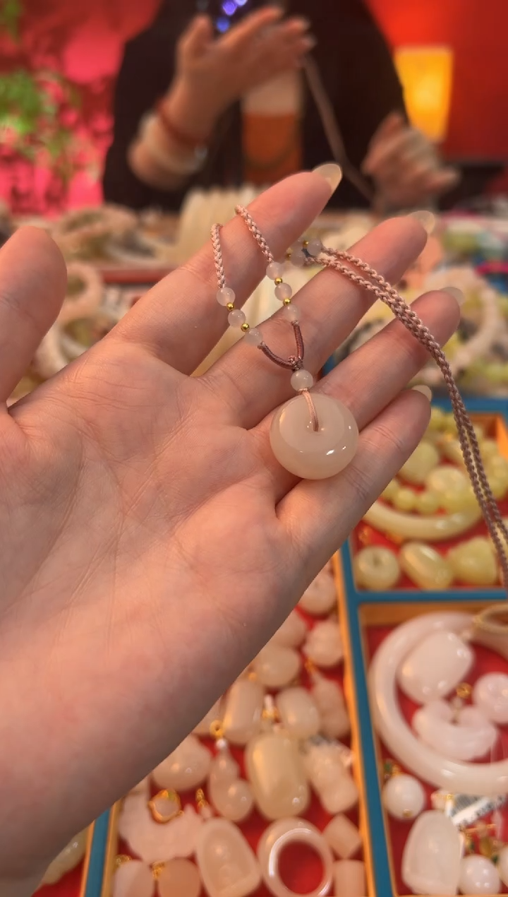 【闪购商品】和田玉吊坠未镶嵌藕粉平安扣20mm