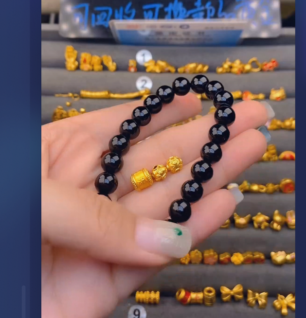 足金999喜乐桶+卡6钱*2+卡8黑玛 瑙手串/ 多样性发